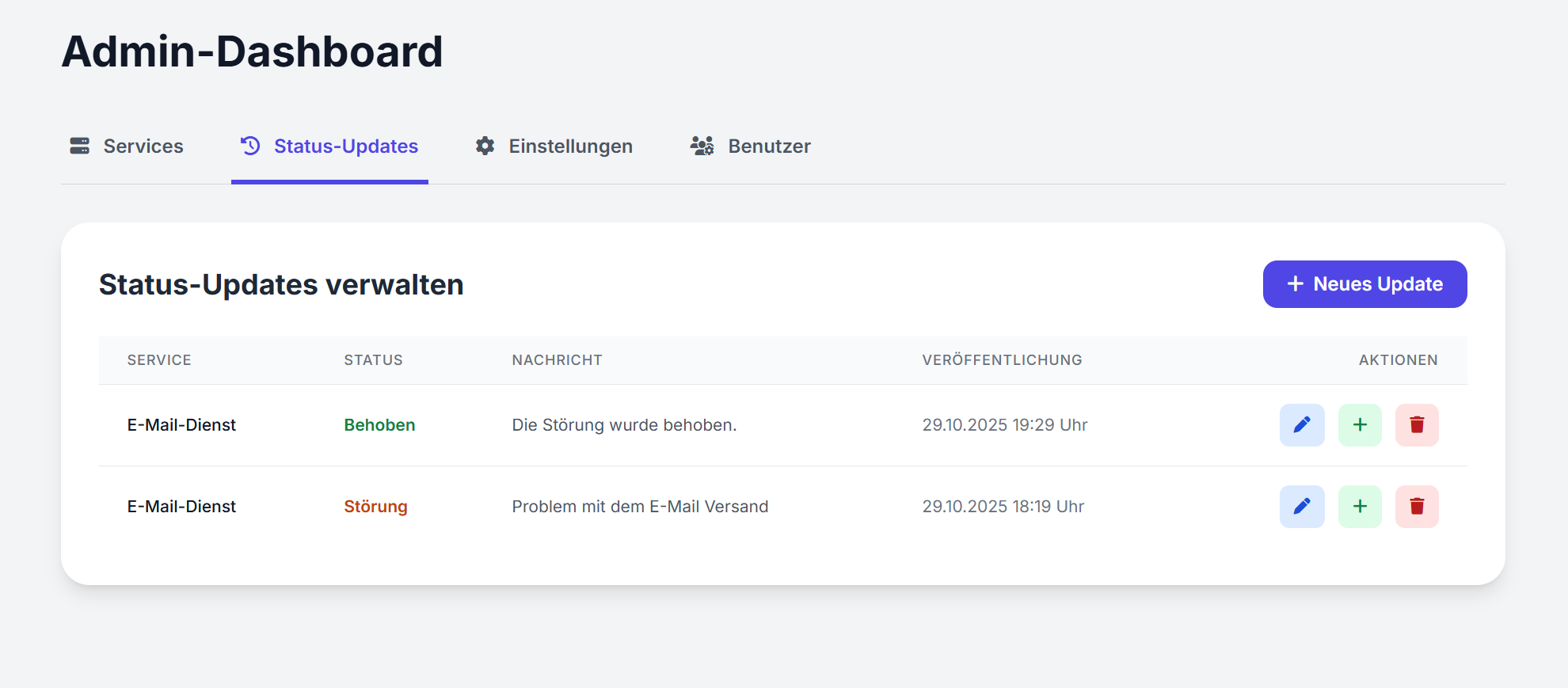 Screenshot des PHP Status Systems
